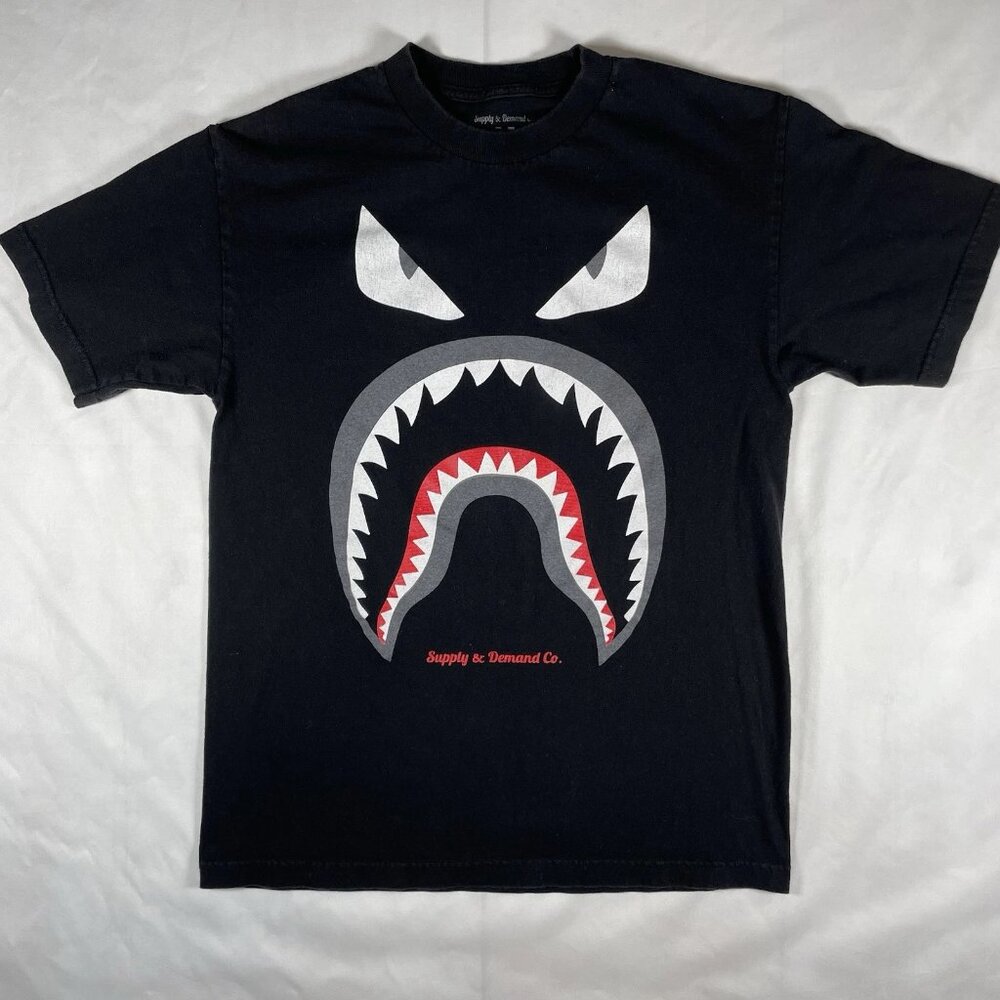 Supply & Demand Shark Face T-Shirt Adult M Black Streetwear Skater Graphic Y2K